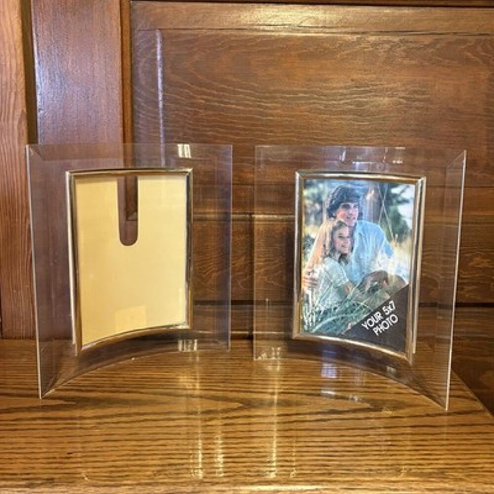 Vintage Curved 5x7 Picture Photo Frames Gold Tone Trim Modern Desk Set Of 2